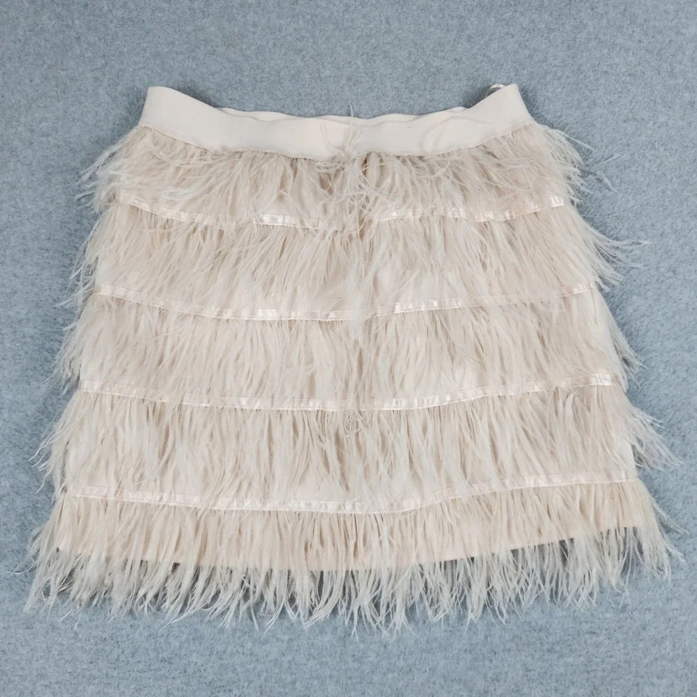 AKIRA Mini Skirt Girls Large Blush Feather Girl Mini Tiered Faux Feather Stretch